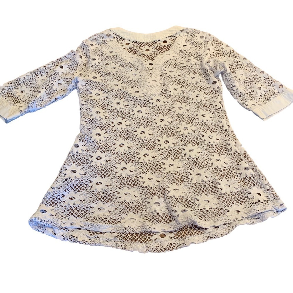 Solitaire Women’s White Sheer Lace Floral Swim Cover Up Size Small - Picture 2 of 8